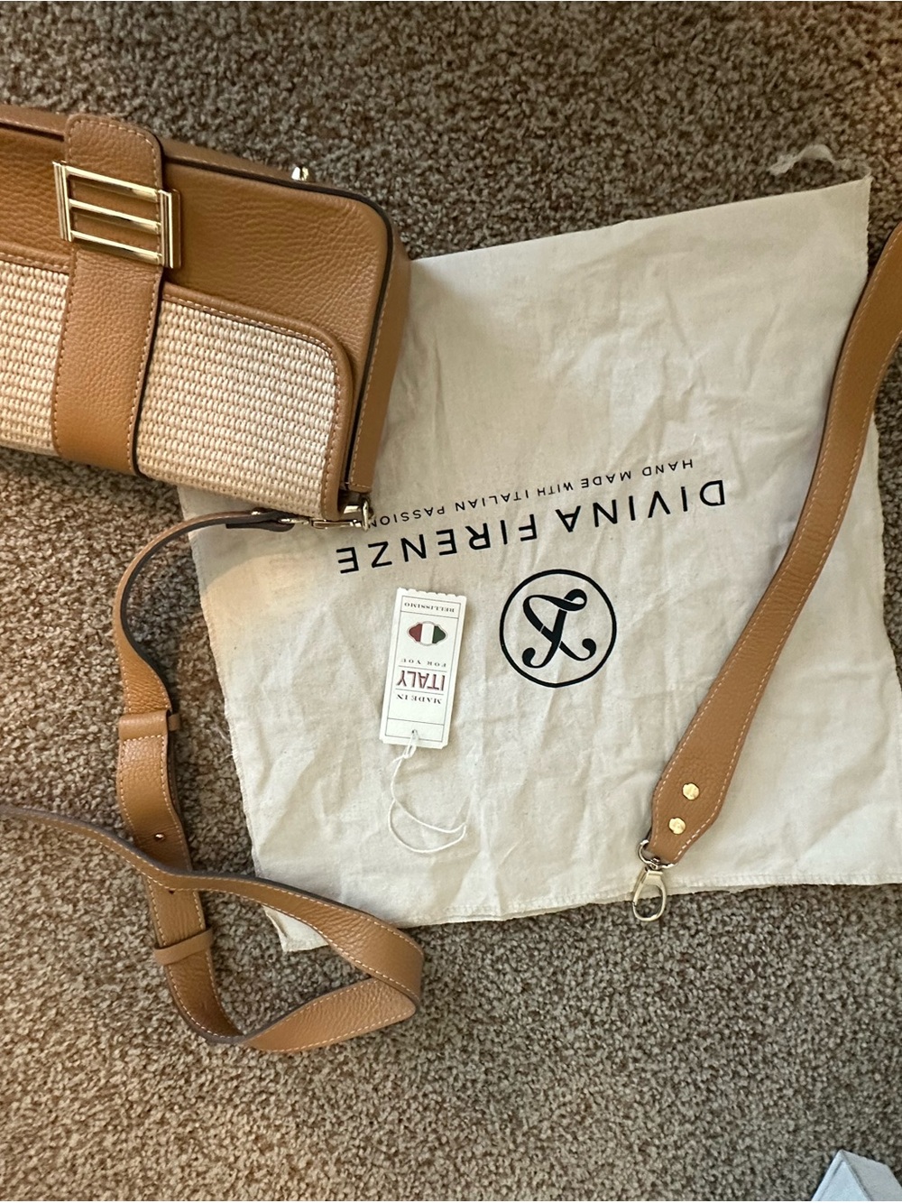 Tan Crossbody Bag with Woven Detail